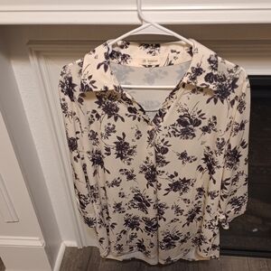 Bulotus Cream Floral Button-Up Blouse